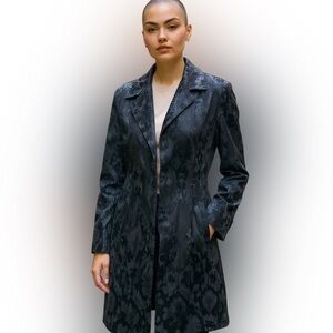 White House Black Market Black Brocade Duster Jacket